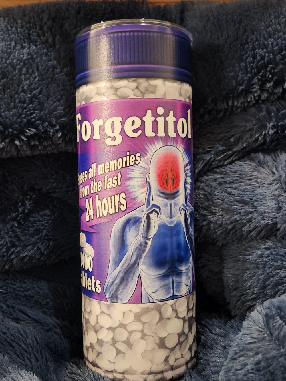 20 Oz Thermal Cup Forgetitol Novelty Pill Bottle - Purple and White